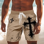 お買い得  レトロビンテージ &amp; 倫理-男性用 十字架 宗教 スイムトランク スイムショーツ ボードショーツ ミディアムウエスト レトリ／ヴィンテージ アウトドア バケーション 日常着 サイドポケット メッシュライニング 伸縮性のあるドローストリングウエスト デザイナー 衣類