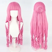 billige Anime parykker-Ocean Adventurer Lang Rosa Twin Tail Parykk med Pannelugg til Cosplay-fest