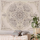 baratos Tapeçarias de Parede-tapeçaria de parede com mandala floral em tons pastel de rosa aquarela, estilo boho romântico, com guirlanda de flores pêssego, ideal para decoração de quarto ou dormitório feminino.