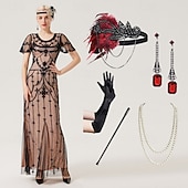 levne 1920s šaty-Řvoucí 20s 20. léta 20. století Po kotníky Šaty Večerní šaty Úbory Krátké rukávy Velký Gatsby Charleston Svatební host Peří Do V Maškarní kostým Dámské Nový rok Plesová maškaráda Maturitní ples