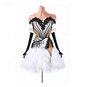 cheap Competition Dress-Latin Dance Dress Pleats Splicing Women's Party Training Performance Long Sleeve Spandex Nylon