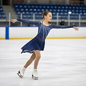 abordables Vestidos de Patinaje Artístico-Vestido de patinaje artístico Chica Patinaje Sobre Hielo Vestidos Azul marinero Retazos Costura asimétrica Elástico Entrenamiento Competición Ropa de Patinaje Clásico Cristal / Strass Manga Larga