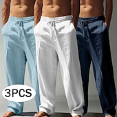 economico Classico-Per uomo Pantaloni di Lino Pantaloni Pantaloni Estivi Pantaloni Larghi Pantaloni da Spiaggia Coulisse Elastico in vita Gamba Dritta Tinta unica Leggero Traspirante Lunghezza intera Casuale Quotidiano