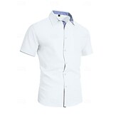 abordables Clásico-Hombre Camisa Camisa de lino Abotonar la camisa Plano Vacaciones Calle Negro Blanco Caqui Gris Oscuro Manga Corta Cuello Camisero Verano Primavera Ropa Bolsillo