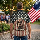  Blouse / Shirt Geometic Independence Day Retro Vintage 1970s Short Sleeves for Men's Adults'  for 4th of July Party Independence Day