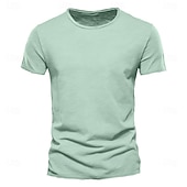 Χαμηλού Κόστους Μπλούζες από βαμβάκι και λινό-Άνδρας Μπλουζάκι Μπλουζάκι από μπαμπού Κοντομάνικο Λαιμόκοψη Καλοκαίρι Συμπαγές / Απλό χρώμα Καθημερινό Κλασσικό στυλ Καθημερινά Κάμελ Μαύρο Λευκό Κορυφαίο μπλουζάκι για άνδρες