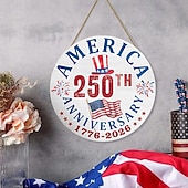 abordables 250e Anniversaire des États-Unis-Plaque de porte américaine commémorative du 250e anniversaire, drapeau national américain patriotique du 4 juillet avec couronne « Nous le peuple », décoration murale en bois pour la fête de