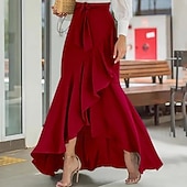 voordelige Casual Rokken-Dames Vakantierok Elegant Modieus Casual Maxi Medium taille Rokken Effen Trekkoord Ruche Elastische taille Micro-elastisch Dagelijks Straat Zwart Wijn Groen Zomer