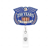 economico 250° Anniversario degli Stati Uniti-Porta badge retrattile per il 250° anniversario dell'America con clip a coccodrillo, porta badge identificativo per il 250° anniversario dell'indipendenza, accessori per il 4 luglio 1776-2026, regalo