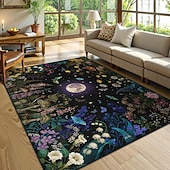 お買い得  エリアラグ-満月と花柄、キノコをモチーフにしたエリアラグ。植物と神秘的な庭園のデザインが特徴で、エレガントで耐久性のある装飾品として、episodic drawing が制作しました。