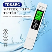 זול אביזרי טיפוח לצמחים-4 ב-1 TDS &amp;בודק מים EC, אפשרויות צבע כפולות לבן/כחול, קריאה מהירה עם תאורה אחורית, מדידה מדויקת 0-9999ppm, התראת צבע למי שתייה &amp;שימוש באקווריום