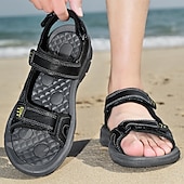 billige Utendørs sandaler-herre brune utendørssandaler justerbare sportssandaler med borrelås åpen tå komfortable tursko for fotturer, reiser, strandferie, camping, utendørseventyr og sommerens daglige bruk