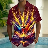 cheap Music and Guitars-Men's Optical Illusion Lightning Guitar Shirt Summer Shirt Button Up Shirt Short Sleeve Fashion Casual Outdoor Vacation Music Festival Summer Spring Turndown 3D Print Collared Shirts Front One Pocket