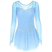 baratos Figure Skating Dresses-Figure Skating Dress Women's Ice Skating Dress Dark Pink Black White Patchwork Open Back Stretchy Training Competition Skating Wear Classic Crystal / Rhinestone Long Sleeve Ice Skating Figure Skating