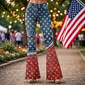  250° anniversario USA Retrò Vintage Anni '70 Pantaloni Pantaloni a zampa d'elefante Hippie Disco Vita alta Zigzag Costume Per donna Mascherata 4 Luglio Feste Giorno dell'Indipendenza Adulti Pantaloni