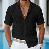 abordables Vacances-Homme Chemise Chemise en lin Chemise Décontractée Chemise Boutonnée Chemise en coton Uni Occasionnel Plage Bleu Noir Blanche Rose Claire Manche Courte Col Rabattu Été Vêtement Tenue Pur
