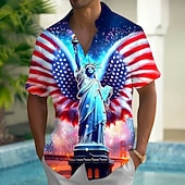  Муж. 4 июля — 250-летие США Статуя Свободы Флаг США Рубашка Летняя рубашка Кнопка рубашка С короткими рукавами Патриот на открытом воздухе Праздники Лето Весна Отложной 3D