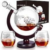 economico Attrezzatura da bar-Set di decanter per whisky da uomo, set di decanter a globo per whisky con 2 bicchieri da whisky a globo incisi per liquori, bourbon, cocktail, vodka, scotch - set di decanter per liquori da 850 ml