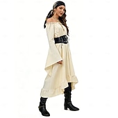 cheap Outfits-Set Medieval Renaissance Dress Headpiece Necklace with Accessories Long Sleeves Pirate Fancy Dress Women's Pirate Halloween Carnival Masquerade Renaissance Fair Retro Theme Party Adults' Dress More