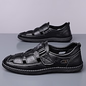 abordables Sandales décontractées-Chaussures d'été décontractées pour hommes en similicuir – tige ajourée respirante, confort sans lacets, semelle souple et légère, parfaites pour les vacances, la plage, les séjours en station balnéaire et les tenues décontractées du quotidien.