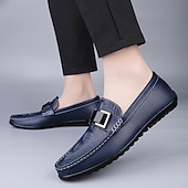 abordables Mocassins décontractés-Mocassins bleus pour homme en similicuir – chaussures habillées classiques à enfiler, style décontracté chic, pour le bureau, la conduite et le quotidien