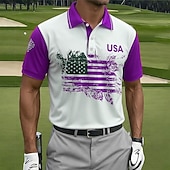 billige Golfpolo for menn-Amerikansk uavhengighetsdag Herre Amerikansk amerikansk flagg Golf Sports poloskjorter Kortermet Poloskjorter Skjorter med krage Fritid treningsklær Knapper Vår sommer Blå Rød Lilla