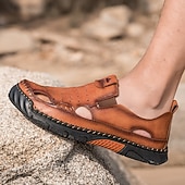 abordables Sandalias casuales-Mocasines casuales de verano de piel sintética para hombre: diseño recortado transpirable, suela flexible y ligera, cómodos para playa, resort, viajes y uso diario.