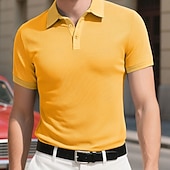 voordelige Klassieke polo voor heren-Voor heren Wafel Poloshirts Poloshirts Vakantie Straat Revers Korte mouw Modieus Modern Effen Lichtgewicht Knop Zomer Lente Normale pasvorm Zwart Wit Geel Wijn Licht Grijs Licht Blauw Wafel Poloshirts