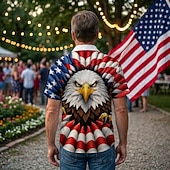 cheap Tops-Blouse / Shirt Geometic Independence Day Retro Vintage 1970s Short Sleeves for Men's Adults'  for 4th of July Party Independence Day