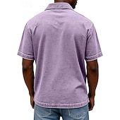  Herren Acid-Wash-Shirt Baumwoll-Poloshirt Lässig Geschäft Gerippter Polokragen Kurzarm Mode Basic Einfarbig Farbblock Knöpfe Gewaschen Sommer Frühling Frühling & Herbst Normale Passform Schwarz