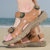 billige Utendørs sandaler-herre brune utendørssandaler justerbare sportssandaler med borrelås åpen tå komfortable tursko for fotturer, reiser, strandferie, camping, utendørseventyr og sommerens daglige bruk