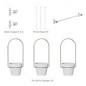 abordables Vases et corbeilles-Ensemble de jardinières suspendues réglables pour fenêtre – support pour plantes en tige métallique avec 3 pots pour l'intérieur &amp;Support mural extensible pour plantes d'extérieur, jardinière
