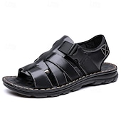 ieftine Sandale de vacanță-Sandale bărbătești din piele maro, model pescar, cu vârful închis și croială deschisă, pantofi de mers casual cu cataramă reglabilă, pentru purtare zilnică, călătorii, timp liber în aer liber, vacanțe de vară și confort smart casual