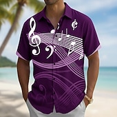 abordables Música y guitarras-Hombre Notas musicales Camisa Abotonar la camisa Camisa de vestir informal Manga Corta retro de la vendimia Diario Festival de Música Primavera Otoño Cuello Vuelto Impresión 3D camisas con cuello