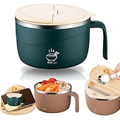 billige Kjøkkenoppbevaring-304 rustfritt stål nudelskål med lokk og håndtak, 1200 ml ramenskål med stor kapasitet, dobbeltvegget skåldingssikker suppeskål, bærbar matbeholder for studenthjem, kontor, hjemmebruk