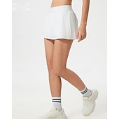 cheap Women's Skirts &amp; Skorts-Women's Solid Colored Casual Skirt Tennis Shirt Tennis Skirts with Shorts Sport Skirt Sleeveless Pleated Pocket Quick Dry Elastic Sweat-Wicking Breathable Tennis Golf Pickleball Skirt White Yellow