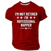  Tricou bărbătesc cu mesajul „Nu sunt pensionar, sunt un profesionist care dormea”, stele, amuzant, umoristic, sarcastic, roșu, grafic, croială standard, cadou de pensionare, casual, relaxare, designer