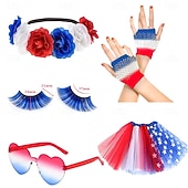  Set 250th Anniversary USA 1980s Headpiece Tutu Under Skirt with Accessories Fancy Dress Women's Halloween Carnival Masquerade Independence Day 4th of July Adults' Skirt Headpiece More Accessories