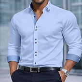 baratos Camisas de botões masculinas-Homens Camisa Social Saia camisa de botão Bloco de cor Diário O negócio Azul Claro Preto Branco Rosa Manga Longa Aberto para a Lateral Todas as Estações Roupa Patchwork