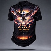  4. Juli 2026 250. Herren Amerikanische US-Flagge Poloshirts Kurzarm Polo-Shirts Revers Lässig Athleisure Alltagskleidung Festival-Outfit 3D-Druck Knöpfe Sommer Frühling Blau Rote Grau