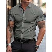 abordables chemises sans repassage pour hommes-Homme Chemise habillée Chemise sans repassage Uni Extérieur Affaires Rose Claire Noir Blanche Jaune Manche Courte Col Rabattu Été Printemps Vêtement Tenue Boutons