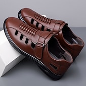 baratos Sandálias de Férias-Sapatos casuais masculinos marrons com fivela e recortes, confortáveis para caminhada, ideais para uso diário, viagens, dirigir, escritório, looks casuais de negócios, fins de semana e estilo elegante.