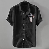  Pánské Lněná košile Košile pro volný čas Bavlněná lněná košile Košile na knoflíky Vzor Plážové Dovolená Černá Bílá Světle zelená Světlá růžová Krátký rukáv Klopa Léto Oblečení S přezkou