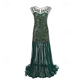abordables Vestidos de los años 20-Rugido 20s 1920s Hasta el Tobillo Vestidos Vestido de noche Vestido de fiesta de graduación Sin Mangas El gran Gatsby Tallas Grandes Invitado a la boda Lentejuelas Disfraz Mujer Carnaval Mascarada