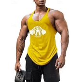 billige Løpe T-skjorter og tanktopper-Herre Grafisk Bokstaver Treningstank topp Singlet til jogging Gymtopp Sommer Racerrygg Ermeløs Hurtigtørkende Fukttransport Treningsøkt Aktiv trening Trening Blå Svart Gul Sports Sportsklær