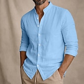 economico Classico-Per uomo Camicia Camicia Estiva Abbigliamento da spiaggia Camicia con colletto alla coreana Camicia con Bottoni Semplice Casuale Quotidiano Blu Nero Bianco Rosa Manica Lunga Collo alla coreana