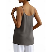 baratos Blusas Simples-Regata feminina com bolso, lisa, moderna, elegante, clássica, sem mangas, gola redonda, ideal para uso diário, passeios e fins de semana. Cores: azul, preta, branca, amarela, rosa. Verão e primavera.