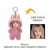 お買い得  パーソナライズされたテキスタイル-カスタム面白い顔のぬいぐるみキーホルダー、パーソナライズされた写真イースターバニーキーホルダーギフト写真人形ウサギの耳、ソフトバッグチャーム、バックパックアクセサリー、子供、ガールフレンド、花嫁介添人へのギフト
