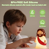 abordables Veilleuses pour chambre d'enfant-Veilleuse petit Jésus, mini lampe Jésus en silicone, veilleuse à intensité variable pour chambre d'enfant, lampe tactile rechargeable, idéale comme cadeau de Noël, de Pâques ou de baptême