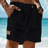 preiswerte Urlaub-Herren Shorts Leinenshorts Sommershorts Strandshorts Baggy-Shorts Tasche Elastischer Bund Einfach Leicht Atmungsaktiv Knielang Outdoor Strand Ferien Urlaub Mode Blau Schwarz Unelastisch